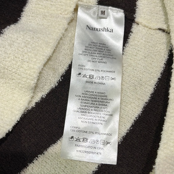 Nanushka Lola Dress in Stripe Creme & Brown Sleeve Mini Sweater Sz M - Picture 8 of 8